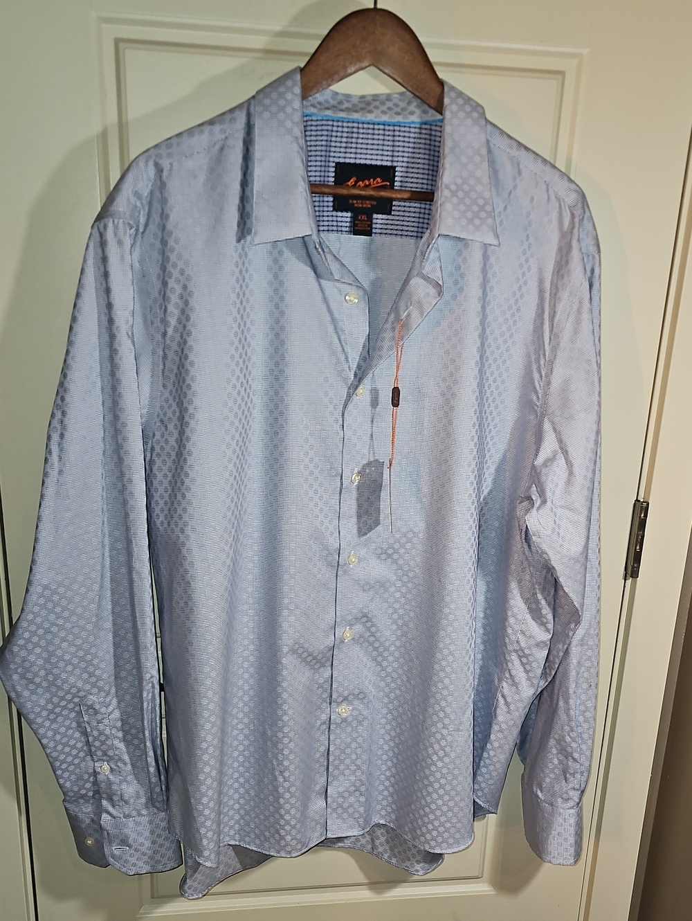 Egara Light Blue Dot-Pattern Men's Dress Shirt Size XXL